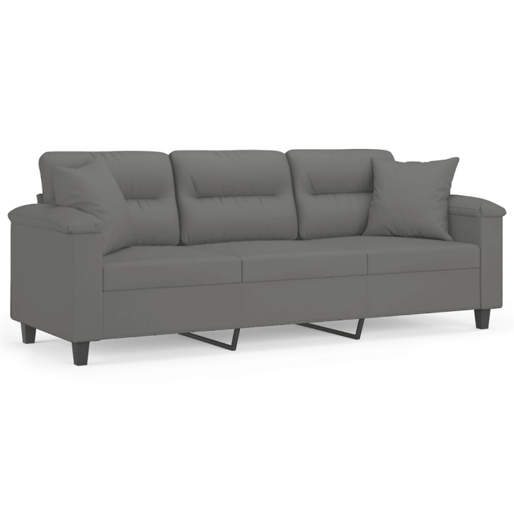 Trivietė sofa su pagalvėmis, pilka, 180cm, mikropluošto audinys