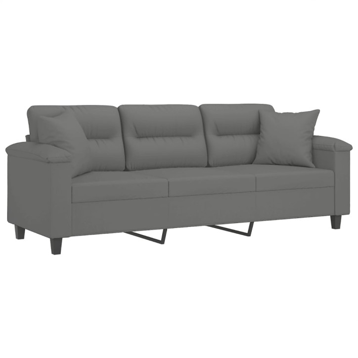 Trivietė sofa su pagalvėmis, pilka, 180cm, mikropluošto audinys