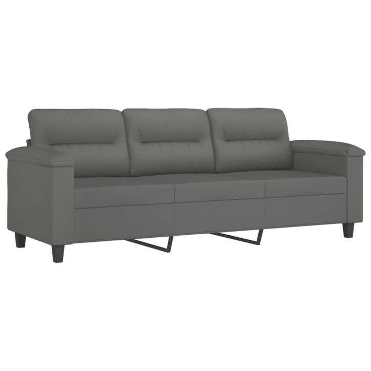 Trivietė sofa su pagalvėmis, pilka, 180cm, mikropluošto audinys