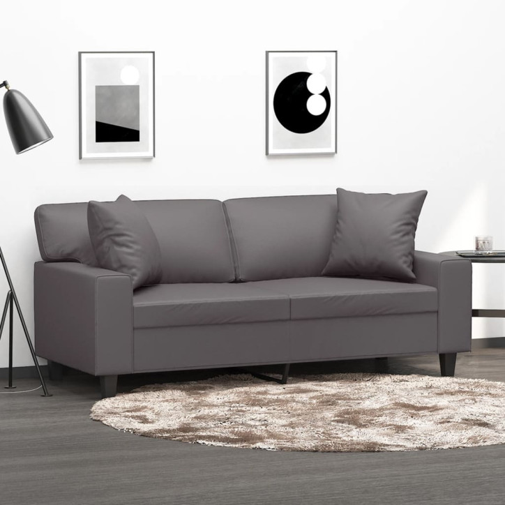 Dvivietė sofa su pagalvėlėmis, pilka, 140cm, dirbtinė oda