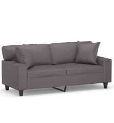 Dvivietė sofa su pagalvėlėmis, pilka, 140cm, dirbtinė oda