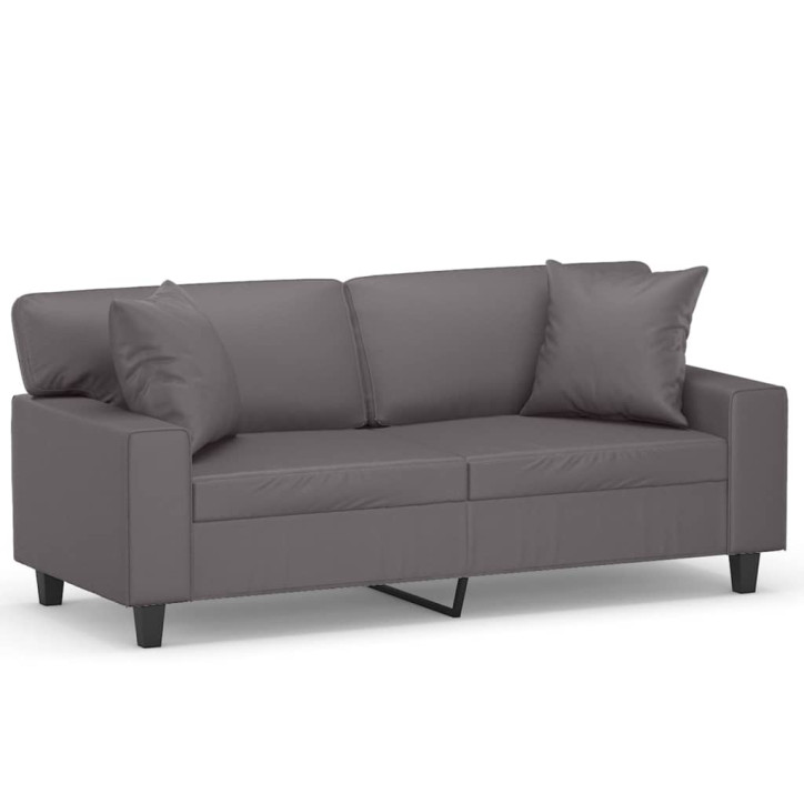 Dvivietė sofa su pagalvėlėmis, pilka, 140cm, dirbtinė oda