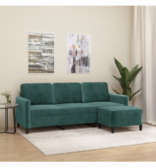 Trivietė sofa su pakoja, tamsiai žalios spalvos, 180cm, aksomas