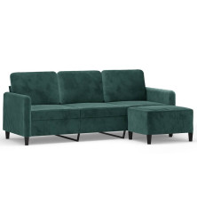 Trivietė sofa su pakoja, tamsiai žalios spalvos, 180cm, aksomas