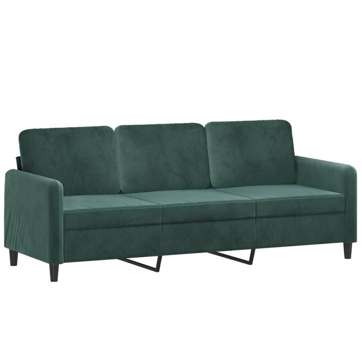 Trivietė sofa su pakoja, tamsiai žalios spalvos, 180cm, aksomas