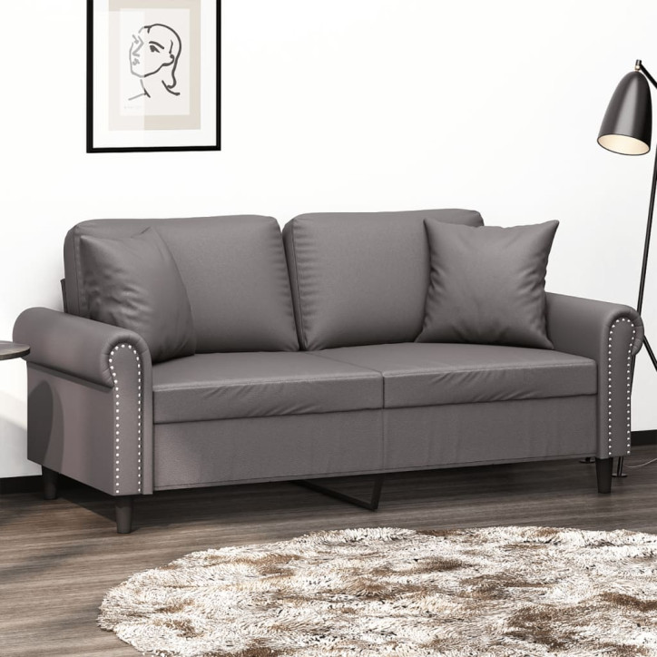 Dvivietė sofa su pagalvėlėmis, pilka, 140cm, dirbtinė oda