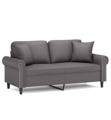 Dvivietė sofa su pagalvėlėmis, pilka, 140cm, dirbtinė oda