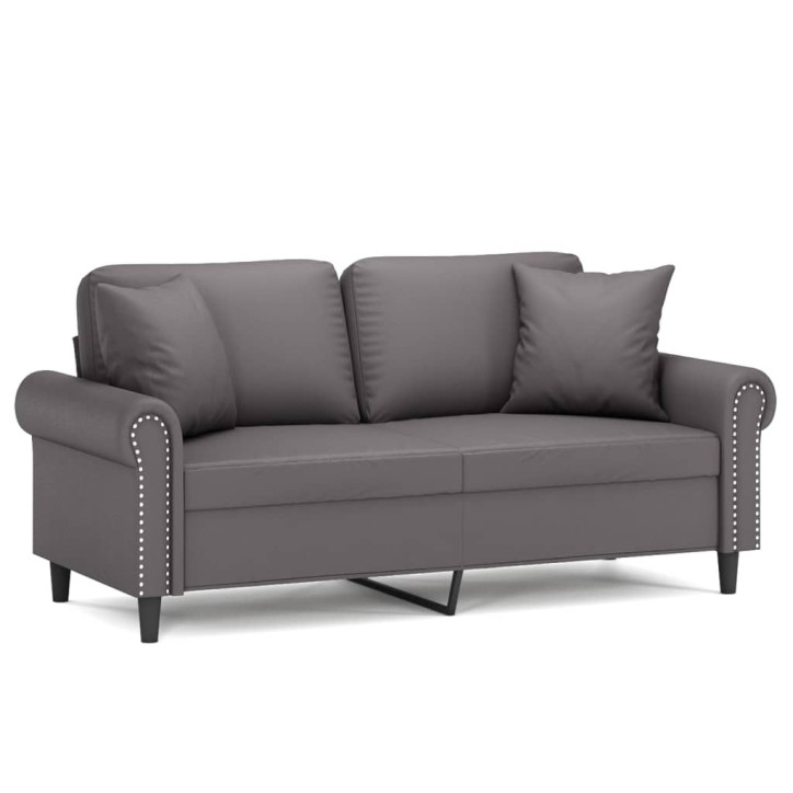 Dvivietė sofa su pagalvėlėmis, pilka, 140cm, dirbtinė oda