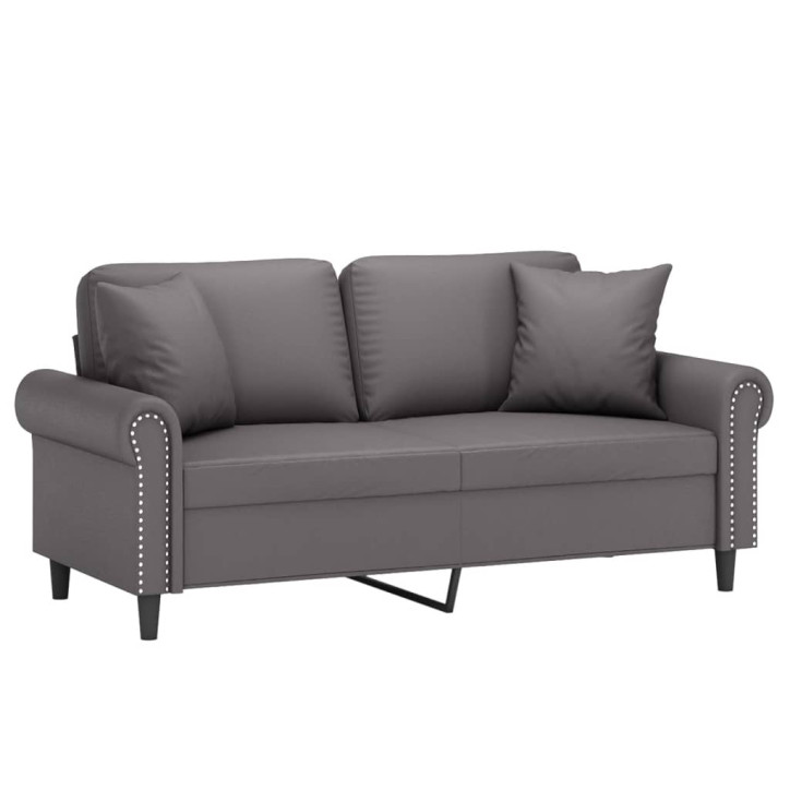 Dvivietė sofa su pagalvėlėmis, pilka, 140cm, dirbtinė oda