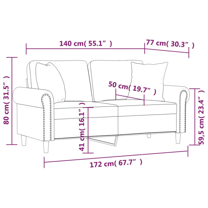 Dvivietė sofa su pagalvėlėmis, pilka, 140cm, dirbtinė oda