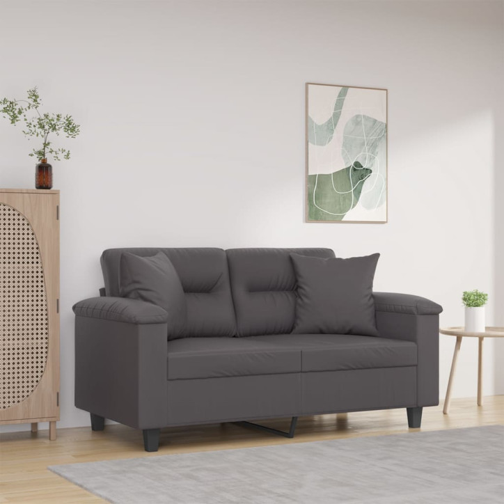 Dvivietė sofa su pagalvėlėmis, pilka, 120cm, dirbtinė oda