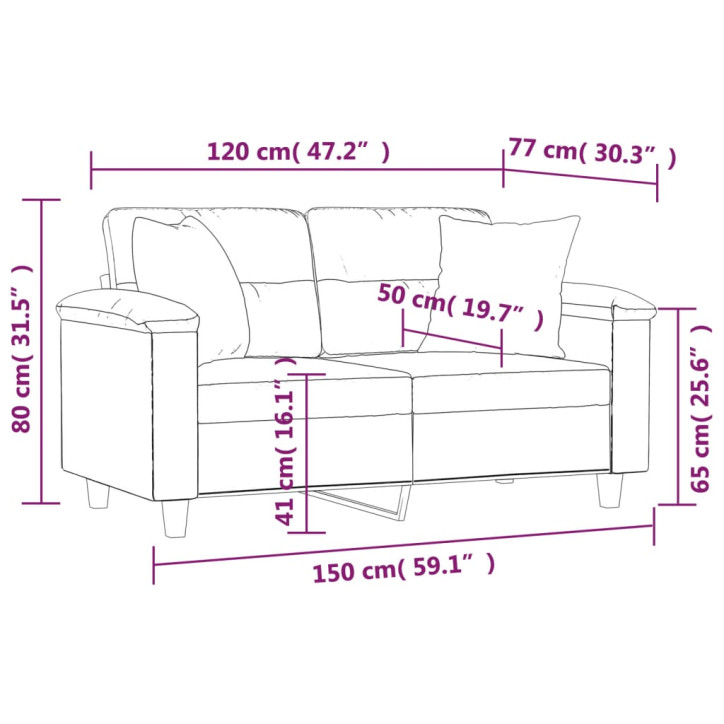 Dvivietė sofa su pagalvėlėmis, pilka, 120cm, dirbtinė oda