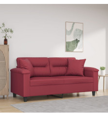 Dvivietė sofa su pagalvėlėmis, vyno, 140cm, dirbtinė oda