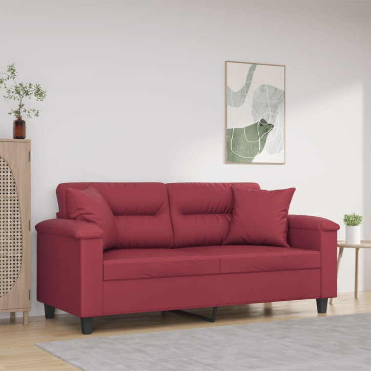 Dvivietė sofa su pagalvėlėmis, vyno, 140cm, dirbtinė oda