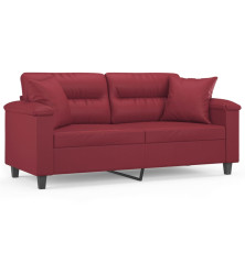 Dvivietė sofa su pagalvėlėmis, vyno, 140cm, dirbtinė oda