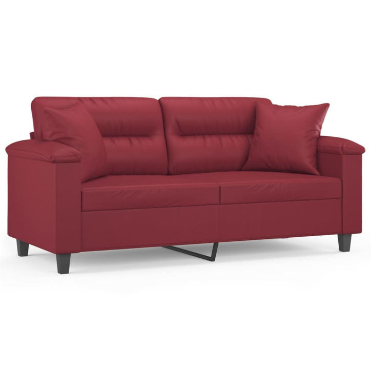 Dvivietė sofa su pagalvėlėmis, vyno, 140cm, dirbtinė oda