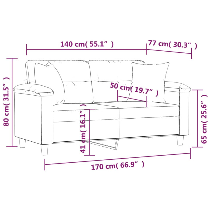 Dvivietė sofa su pagalvėmis, pilka, 140cm, mikropluošto audinys