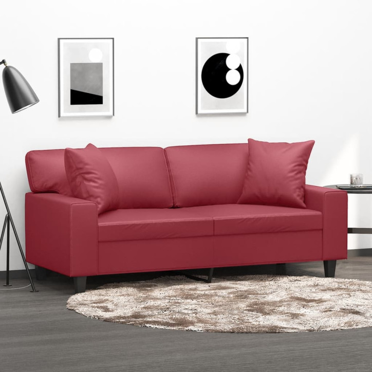 Dvivietė sofa su pagalvėlėmis, vyno, 140cm, dirbtinė oda