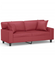 Dvivietė sofa su pagalvėlėmis, vyno, 140cm, dirbtinė oda