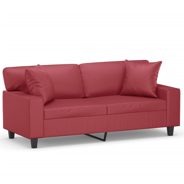 Dvivietė sofa su pagalvėlėmis, vyno, 140cm, dirbtinė oda