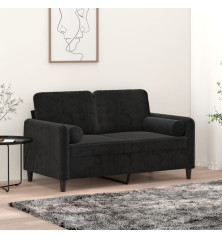 Dvivietė sofa su pagalvėlėmis, juodos spalvos, 120cm, aksomas