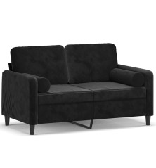 Dvivietė sofa su pagalvėlėmis, juodos spalvos, 120cm, aksomas