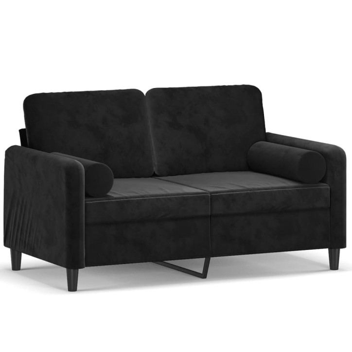 Dvivietė sofa su pagalvėlėmis, juodos spalvos, 120cm, aksomas