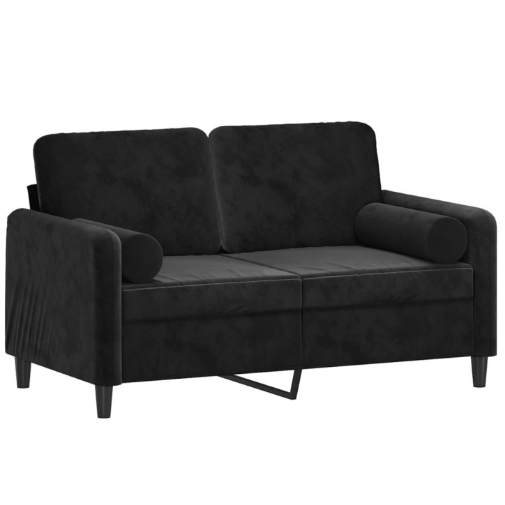 Dvivietė sofa su pagalvėlėmis, juodos spalvos, 120cm, aksomas