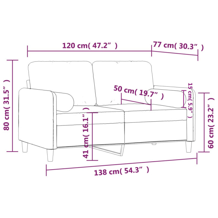 Dvivietė sofa su pagalvėlėmis, juodos spalvos, 120cm, aksomas