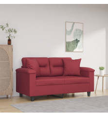 Dvivietė sofa su pagalvėlėmis, vyno, 120cm, dirbtinė oda