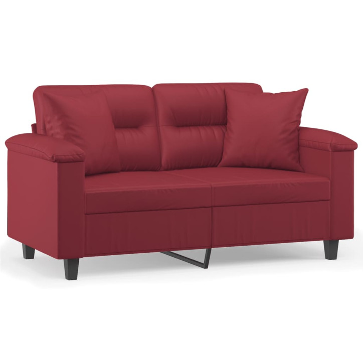 Dvivietė sofa su pagalvėlėmis, vyno, 120cm, dirbtinė oda