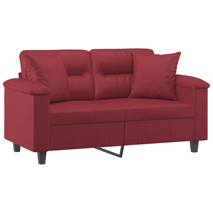 Dvivietė sofa su pagalvėlėmis, vyno, 120cm, dirbtinė oda