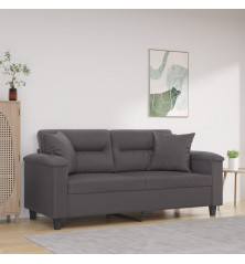 Dvivietė sofa su pagalvėlėmis, pilka, 140cm, dirbtinė oda