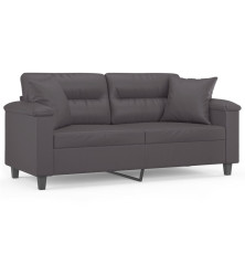 Dvivietė sofa su pagalvėlėmis, pilka, 140cm, dirbtinė oda