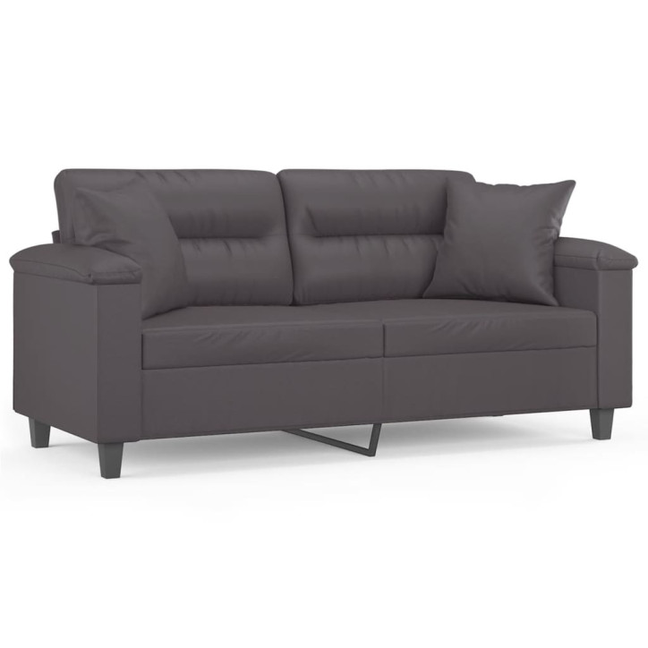 Dvivietė sofa su pagalvėlėmis, pilka, 140cm, dirbtinė oda