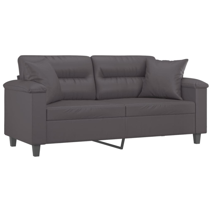 Dvivietė sofa su pagalvėlėmis, pilka, 140cm, dirbtinė oda