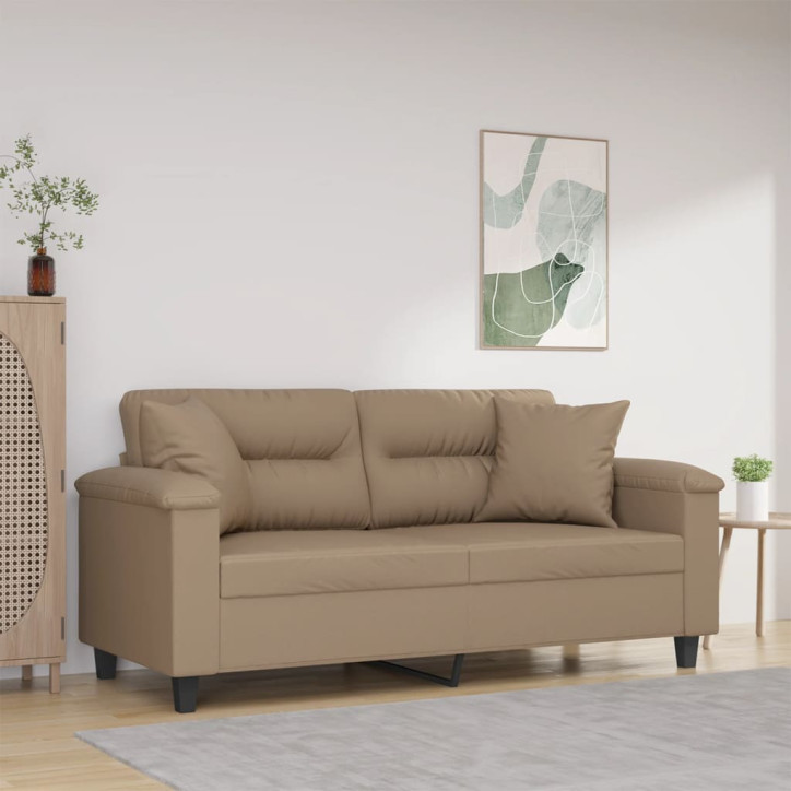 Dvivietė sofa su pagalvėlėmis, kapučino, 140cm, dirbtinė oda