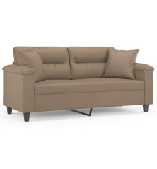 Dvivietė sofa su pagalvėlėmis, kapučino, 140cm, dirbtinė oda