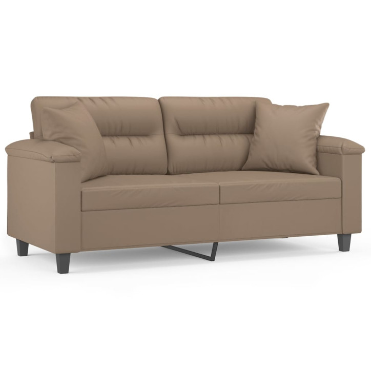 Dvivietė sofa su pagalvėlėmis, kapučino, 140cm, dirbtinė oda