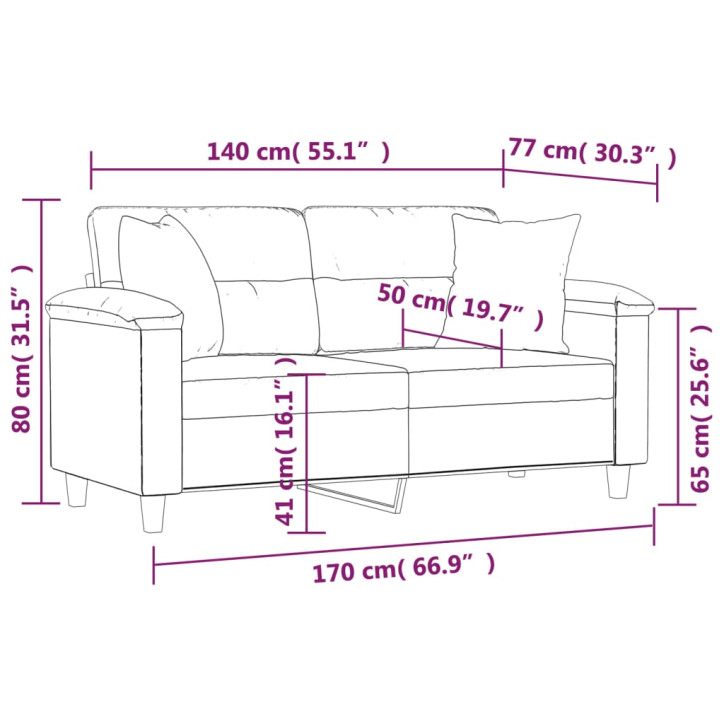 Dvivietė sofa su pagalvėlėmis, kapučino, 140cm, dirbtinė oda