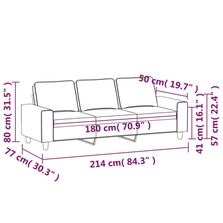 Trivietė sofa, raudonojo vyno spalvos, 180cm, audinys