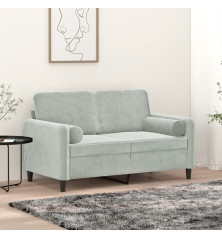 Dvivietė sofa su pagalvėlėmis, šviesiai pilka, 120cm, aksomas