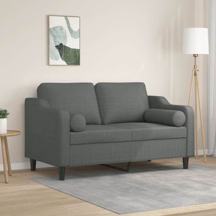 Dvivietė sofa su pagalvėlėmis, tamsiai pilka, 120cm, audinys