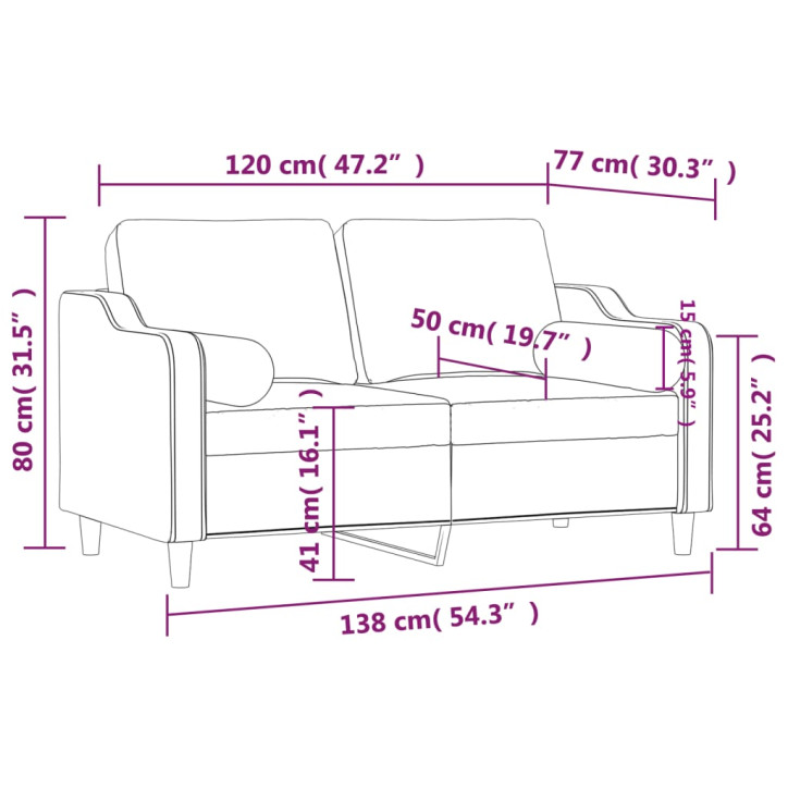 Dvivietė sofa su pagalvėlėmis, tamsiai pilka, 120cm, audinys