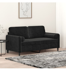 Dvivietė sofa su pagalvėlėmis, juodos spalvos, 140cm, aksomas