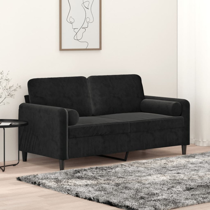 Dvivietė sofa su pagalvėlėmis, juodos spalvos, 140cm, aksomas