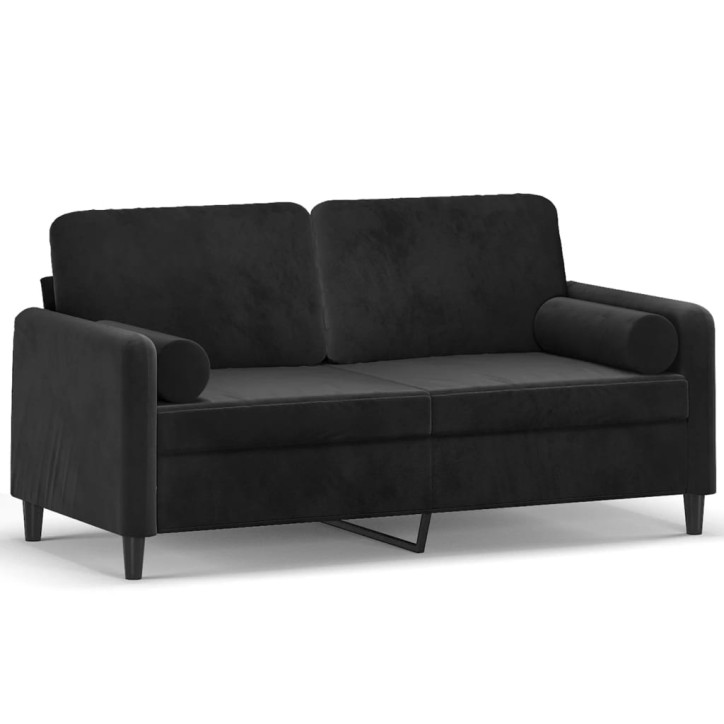 Dvivietė sofa su pagalvėlėmis, juodos spalvos, 140cm, aksomas