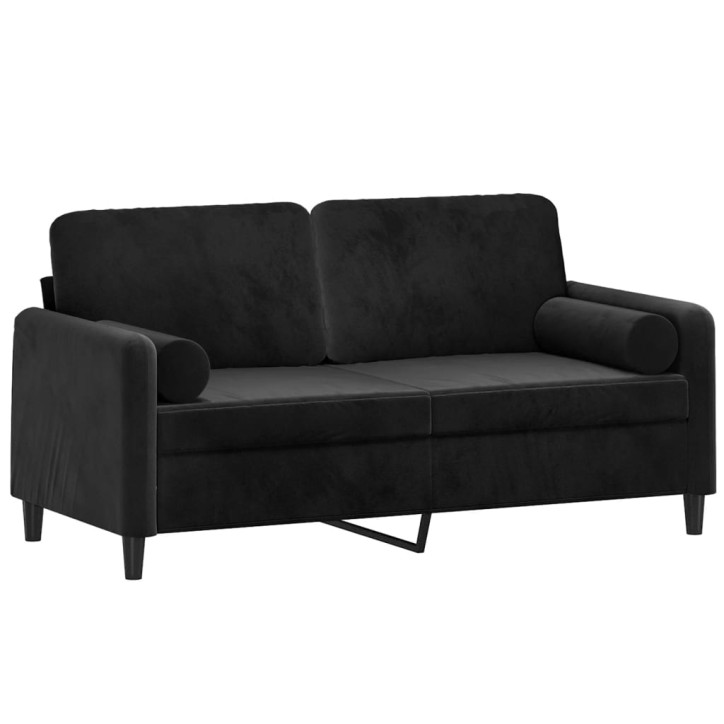 Dvivietė sofa su pagalvėlėmis, juodos spalvos, 140cm, aksomas