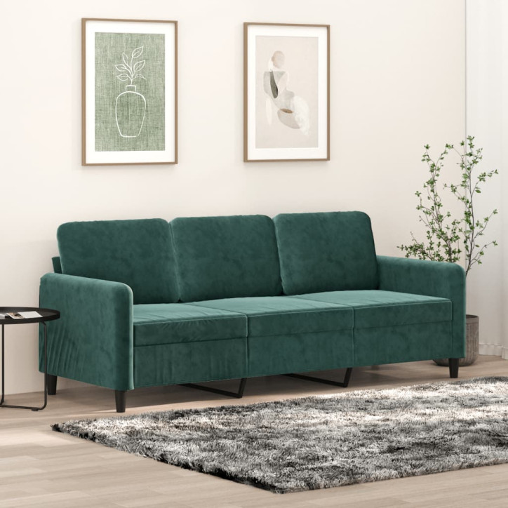 Trivietė sofa, tamsiai žalios spalvos, 180cm, aksomas