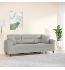 Trivietė sofa su pagalvėmis, pilka, 180cm, mikropluošto audinys